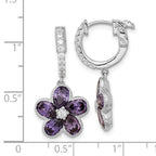FJC Finejewelers 925 Sterling Silver Purple and White CZ Flower Hoop Dangle Earrings 27 mm x 13 mm