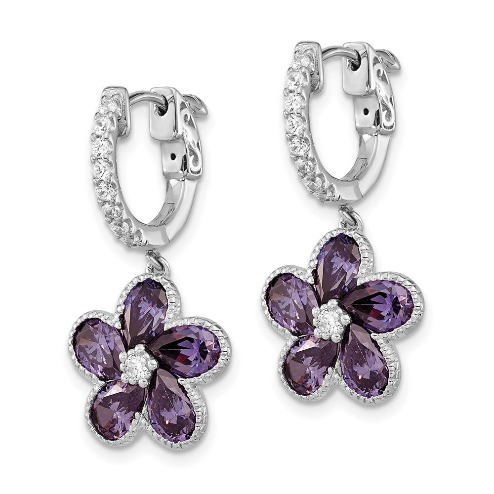 FJC Finejewelers 925 Sterling Silver Purple and White CZ Flower Hoop Dangle Earrings 27 mm x 13 mm