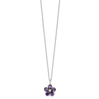 Cheryl M 925 Sterling Silver Purple and White CZ Flower with 2in ext. Necklace 18 Inches x 15 mm
