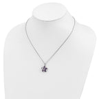 Cheryl M 925 Sterling Silver Purple and White CZ Flower with 2in ext. Necklace 18 Inches x 15 mm