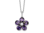 Cheryl M 925 Sterling Silver Purple and White CZ Flower with 2in ext. Necklace 18 Inches x 15 mm