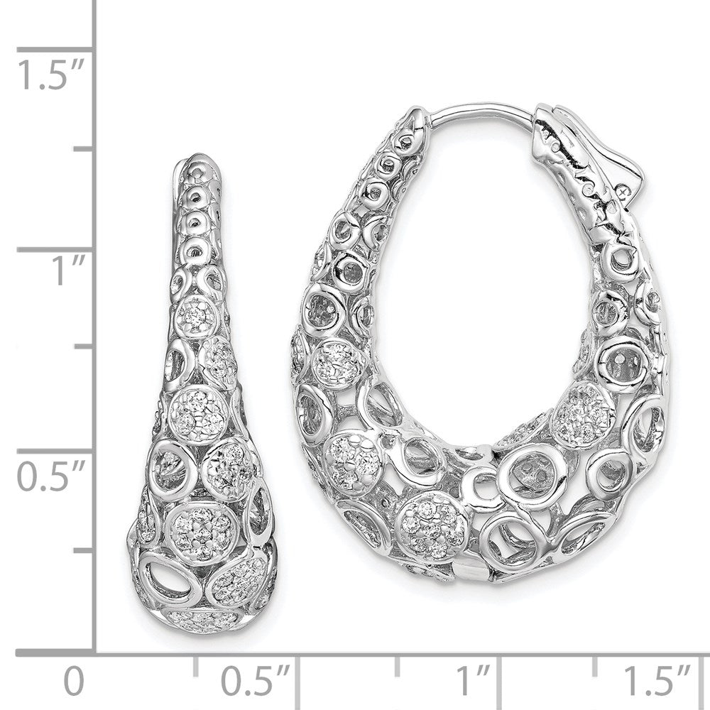 FJC Finejewelers 925 Sterling Silver Rhodium-plated Accent Pavé CZ Oval Hoop Earrings 32 mm x 26 mm