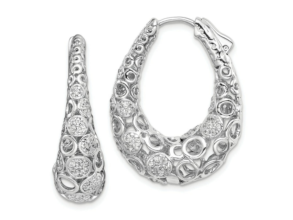 FJC Finejewelers 925 Sterling Silver Rhodium-plated Accent Pavé CZ Oval Hoop Earrings 32 mm x 26 mm