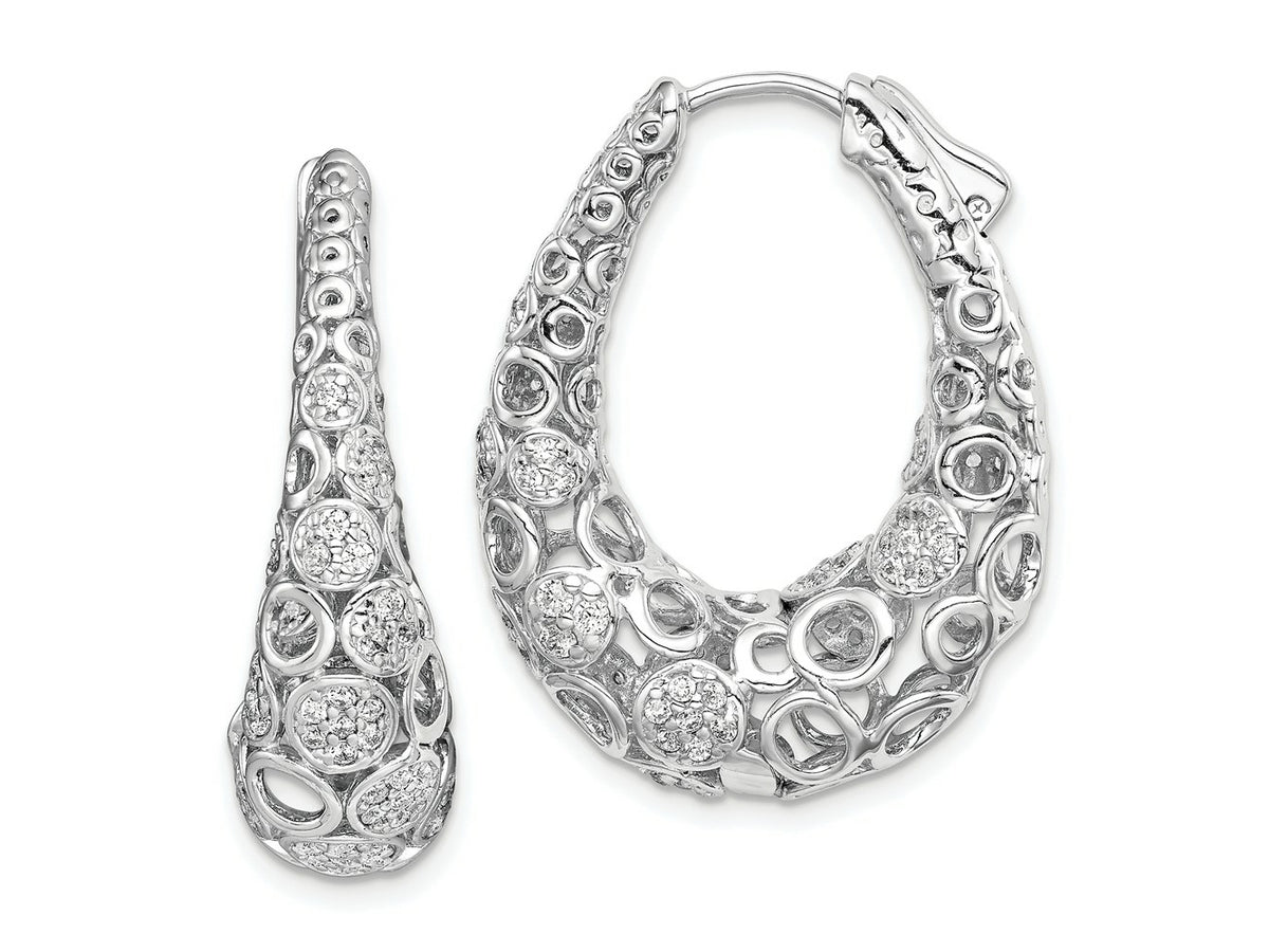 FJC Finejewelers 925 Sterling Silver Rhodium-plated Accent Pavé CZ Oval Hoop Earrings 32 mm x 26 mm
