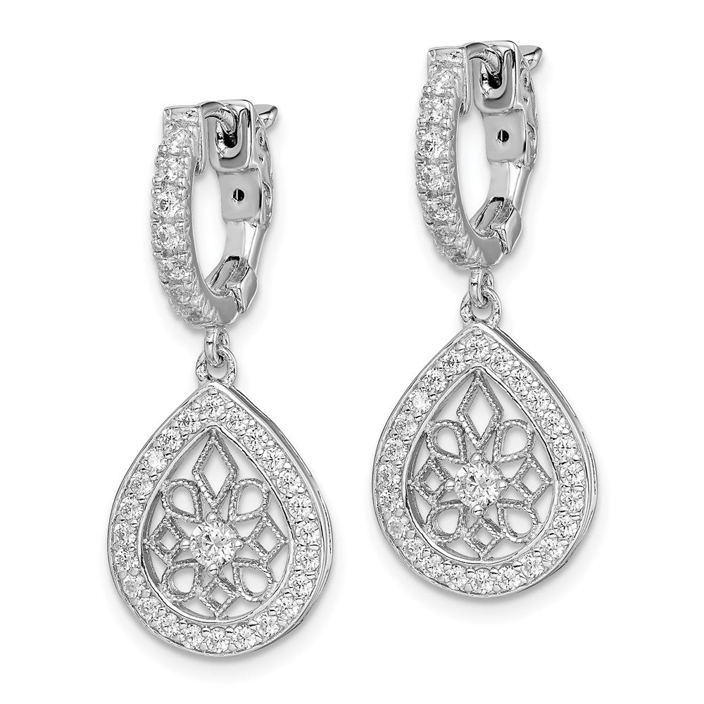 FJC Finejewelers 925 Sterling Silver Rhodium Plated CZ Hinged Hoop Dangle Earrings 30 mm x 12 mm