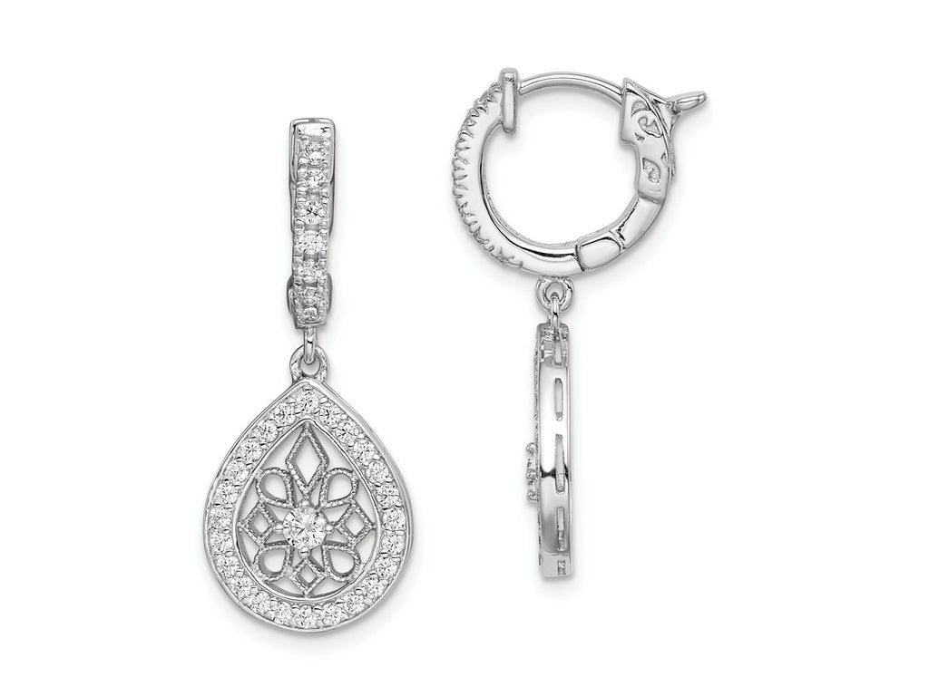 FJC Finejewelers 925 Sterling Silver Rhodium Plated CZ Hinged Hoop Dangle Earrings 30 mm x 12 mm