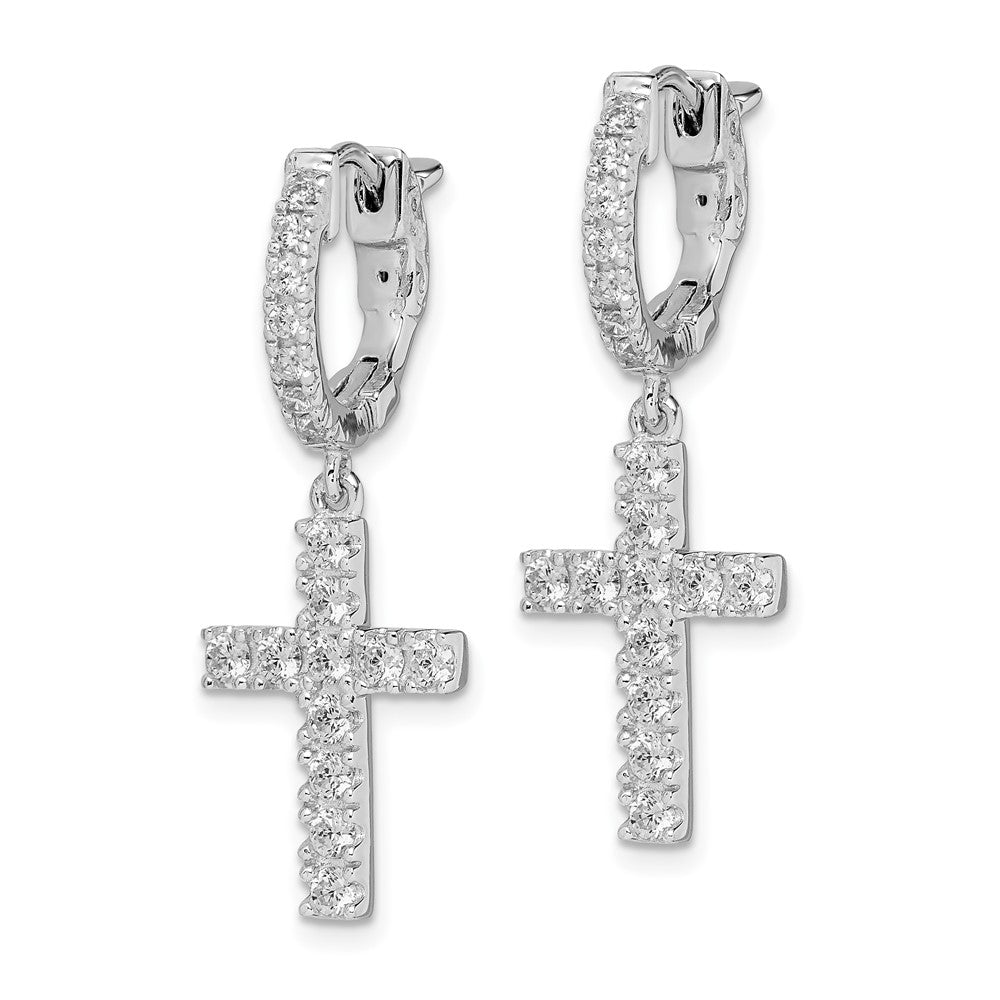 FJC Finejewelers 925 Sterling Silver Rhodium Plated CZ Hinged Hoop Dangle Cross Earrings 31 mm x 11 mm