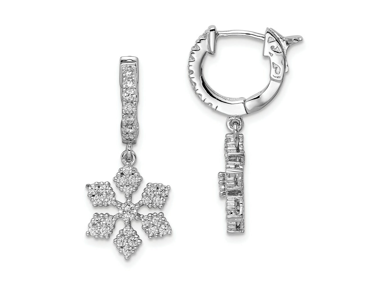 FJC Finejewelers 925 Sterling Silver CZ Hinged Hoop Dangle Snowflake Earrings 29 mm x 12 mm
