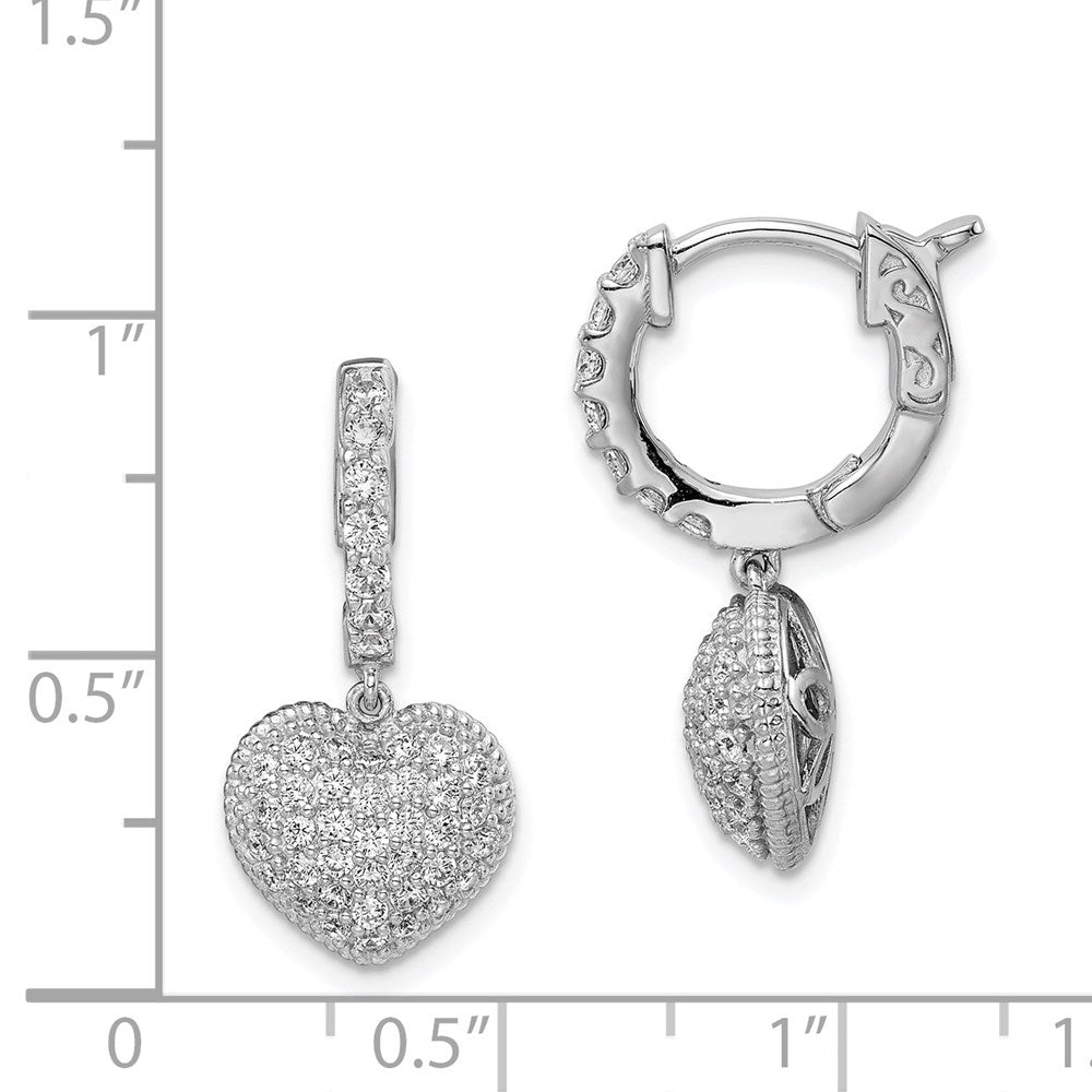 FJC Finejewelers 925 Sterling Silver Rhodium Plated CZ Hinged Hoop Dangle Heart Earrings 24 x 11 mm