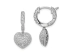 FJC Finejewelers 925 Sterling Silver Rhodium Plated CZ Hinged Hoop Dangle Heart Earrings 24 x 11 mm