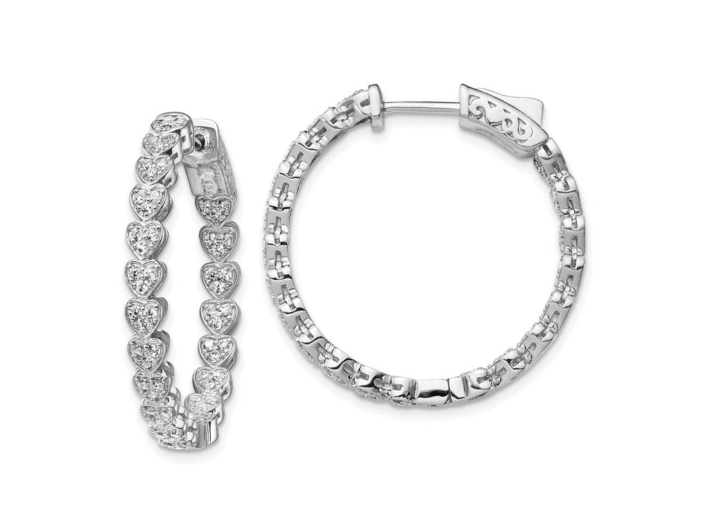 FJC Finejewelers 925 Sterling Silver CZ In and Out Heart Round Hoop Earrings 1.25 Inches x 3.6 mm