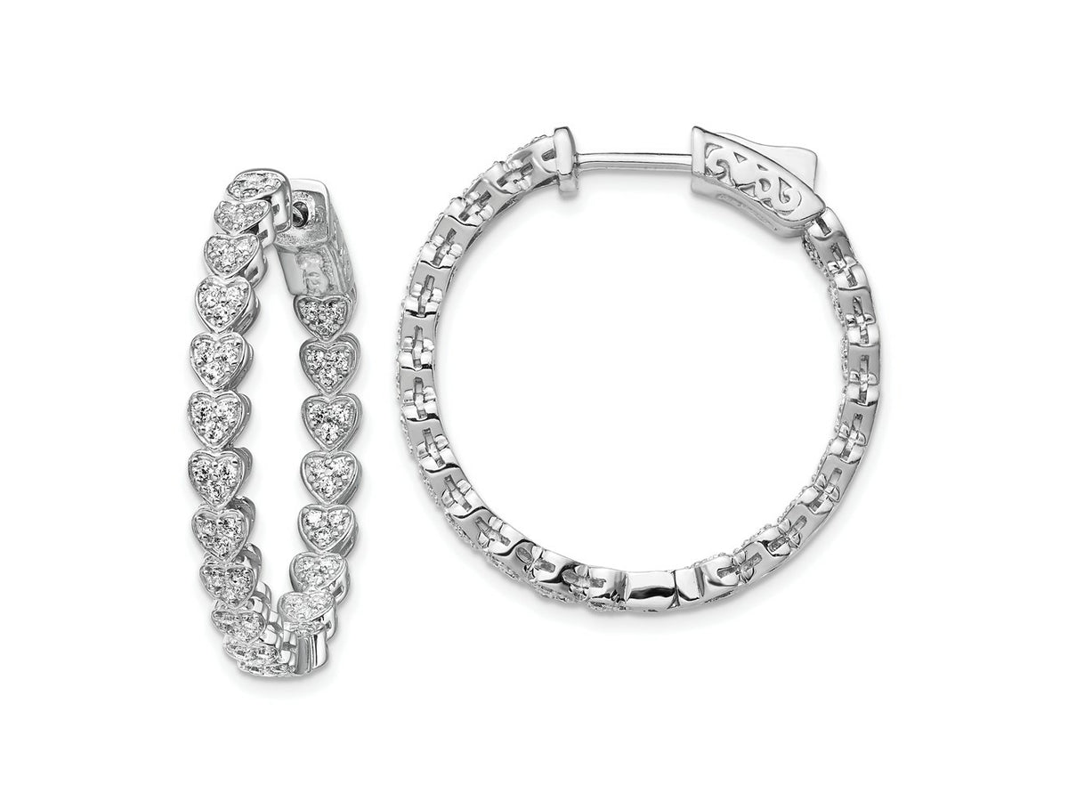 FJC Finejewelers 925 Sterling Silver CZ In and Out Heart Round Hoop Earrings 1.25 Inches x 3.6 mm