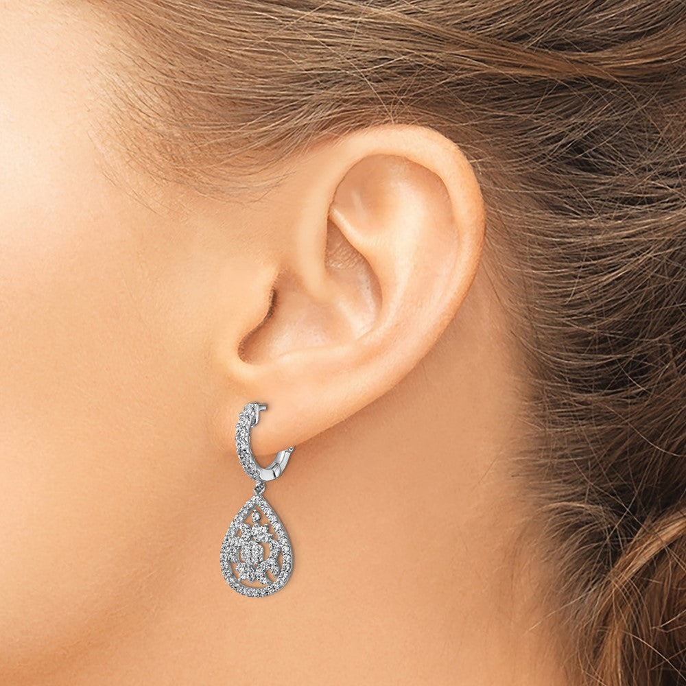 FJC Finejewelers 925 Sterling Silver CZ Hinged Hoop Dangle Earrings 1.25 Inches x 11 mm