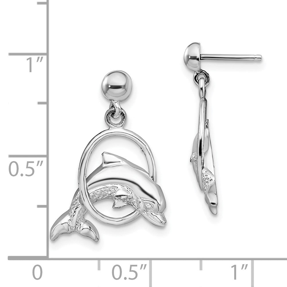FJC Finejewelers 925 Sterling Silver Polished Dolphin in Hoop Dangle Post Earrings 22 mm x 14 mm