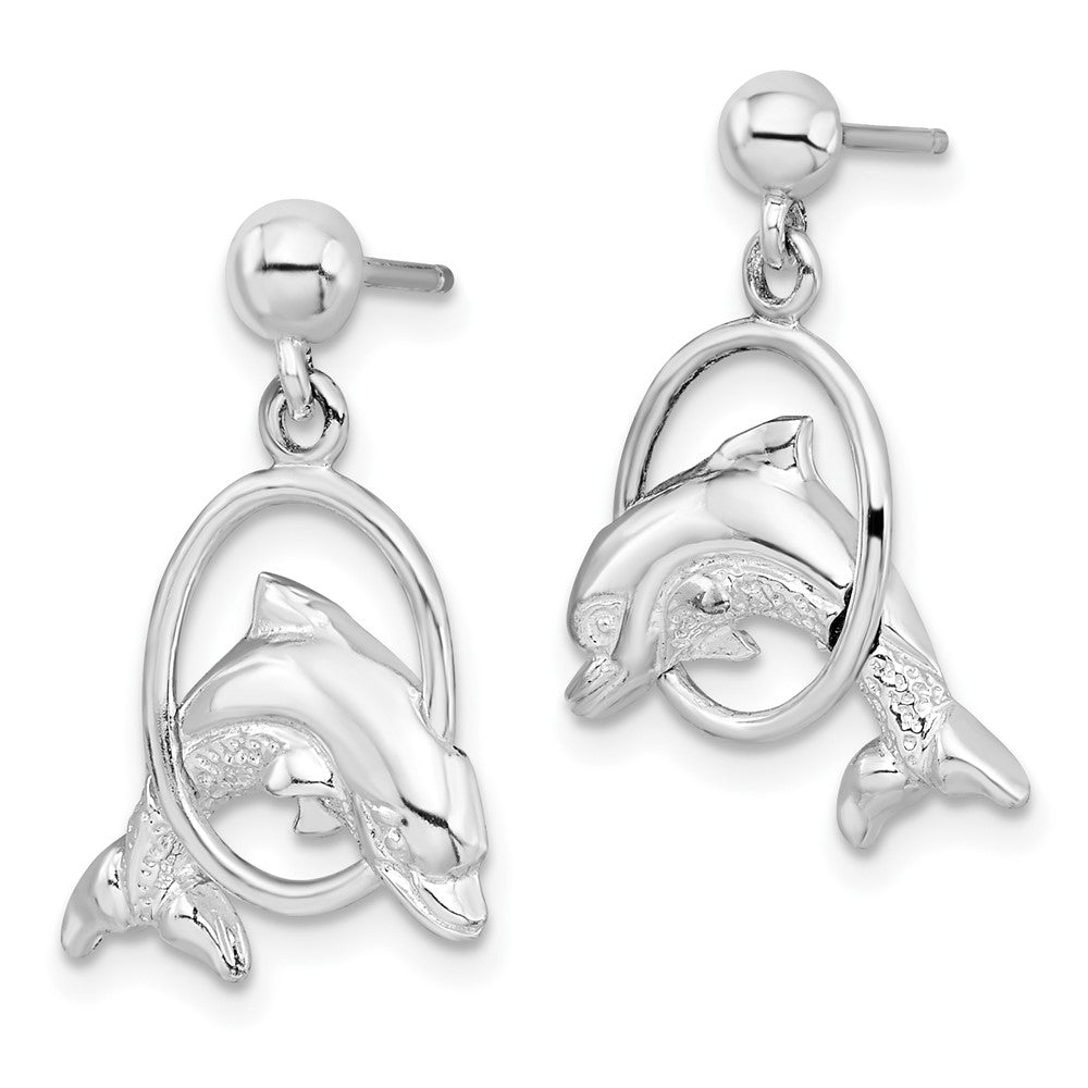 FJC Finejewelers 925 Sterling Silver Polished Dolphin in Hoop Dangle Post Earrings 22 mm x 14 mm