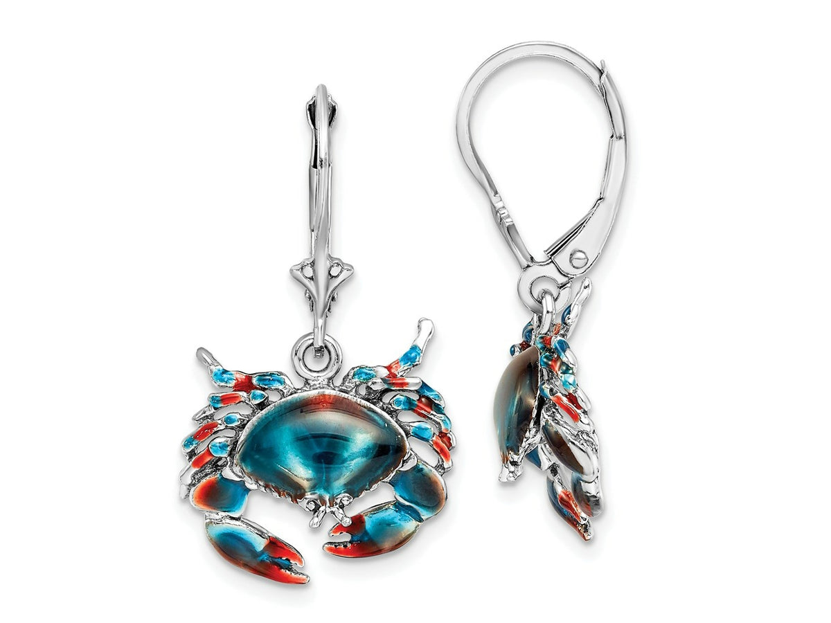 FJC Finejewelers 925 Sterling Silver Dangle Polished Enameled Stone Crab Leverback Earrings 32 x 17 mm