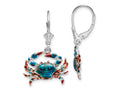FJC Finejewelers 925 Sterling Silver Dangle Polished Enameled Blue Crab Leverback Earrings 32 x 19 mm