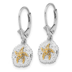 FJC Finejewelers Sterling Silver and14k Gold Dangle Sand Dollar with Starfish Leverback Earrings