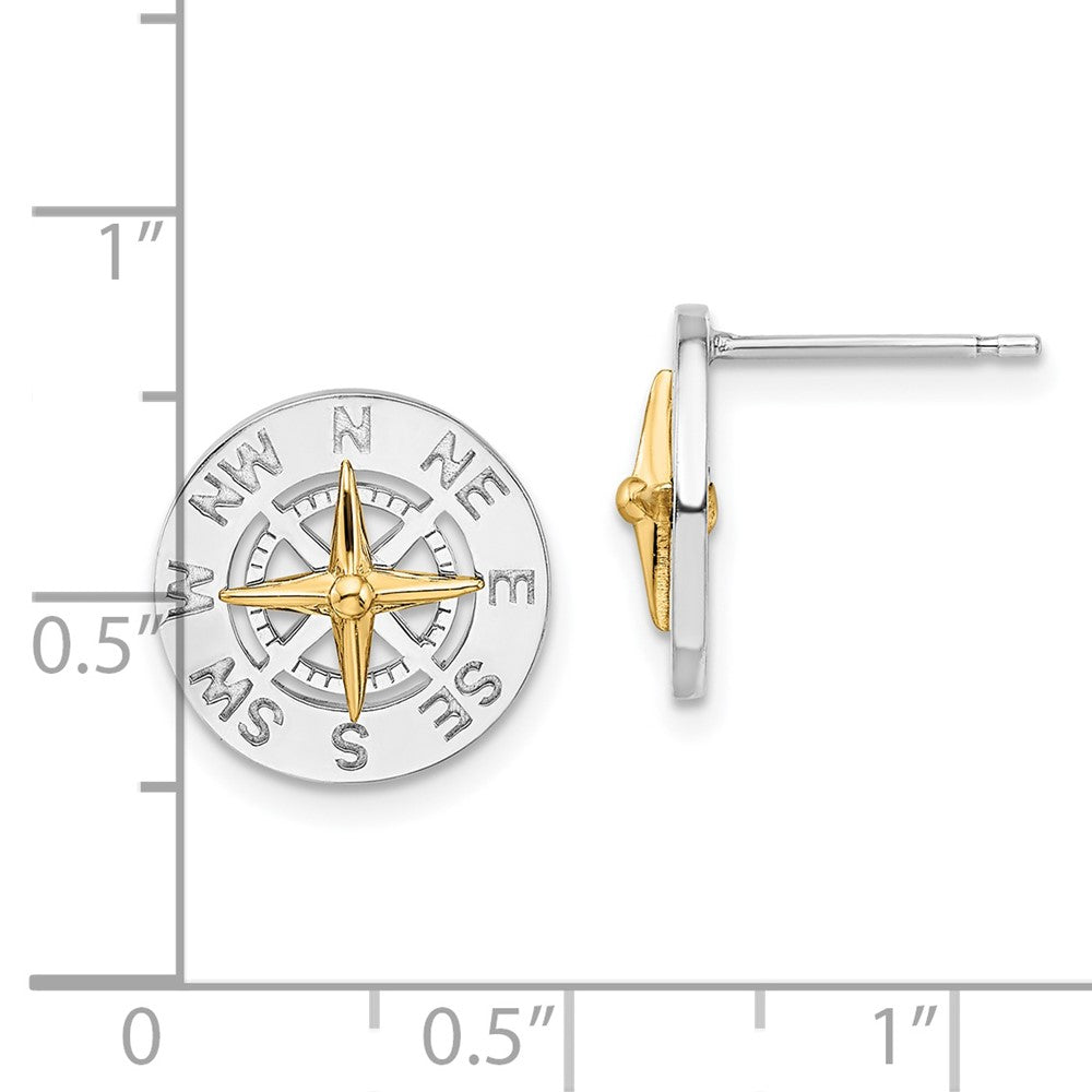 FJC Finejewelers Sterling Silver and 14k Gold Dangle Polished Mini Compass with Needle Post Earrings