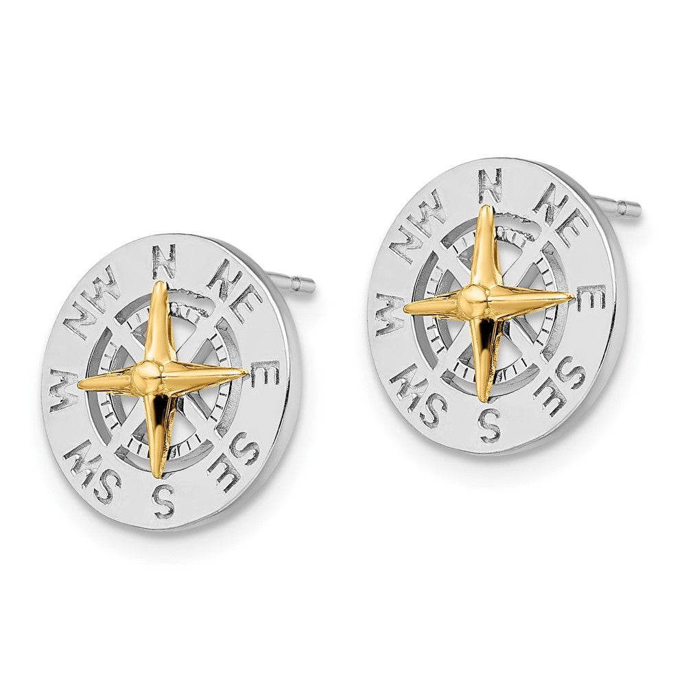 FJC Finejewelers Sterling Silver and 14k Gold Dangle Polished Mini Compass with Needle Post Earrings