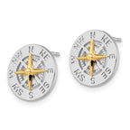 FJC Finejewelers Sterling Silver and 14k Gold Dangle Polished Mini Compass with Needle Post Earrings