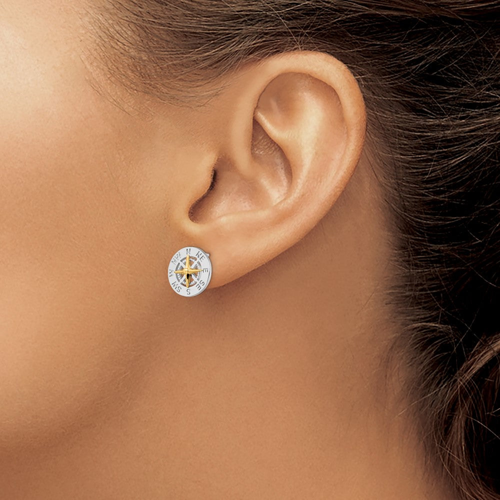 FJC Finejewelers Sterling Silver and 14k Gold Dangle Polished Mini Compass with Needle Post Earrings