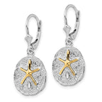 FJC Finejewelers Sterling Silver snd 14k Gold Dangle Sand Dollar with Starfish Leverback Earrings