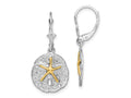 FJC Finejewelers Sterling Silver snd 14k Gold Dangle Sand Dollar with Starfish Leverback Earrings