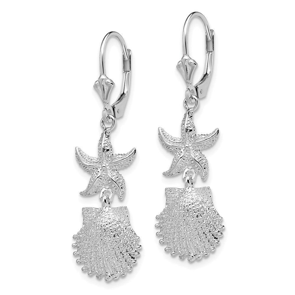 FJC Finejewelers 925 Sterling Silver Dangle Polished Starfish and Shell Leverback Earrings 43 x 13 mm