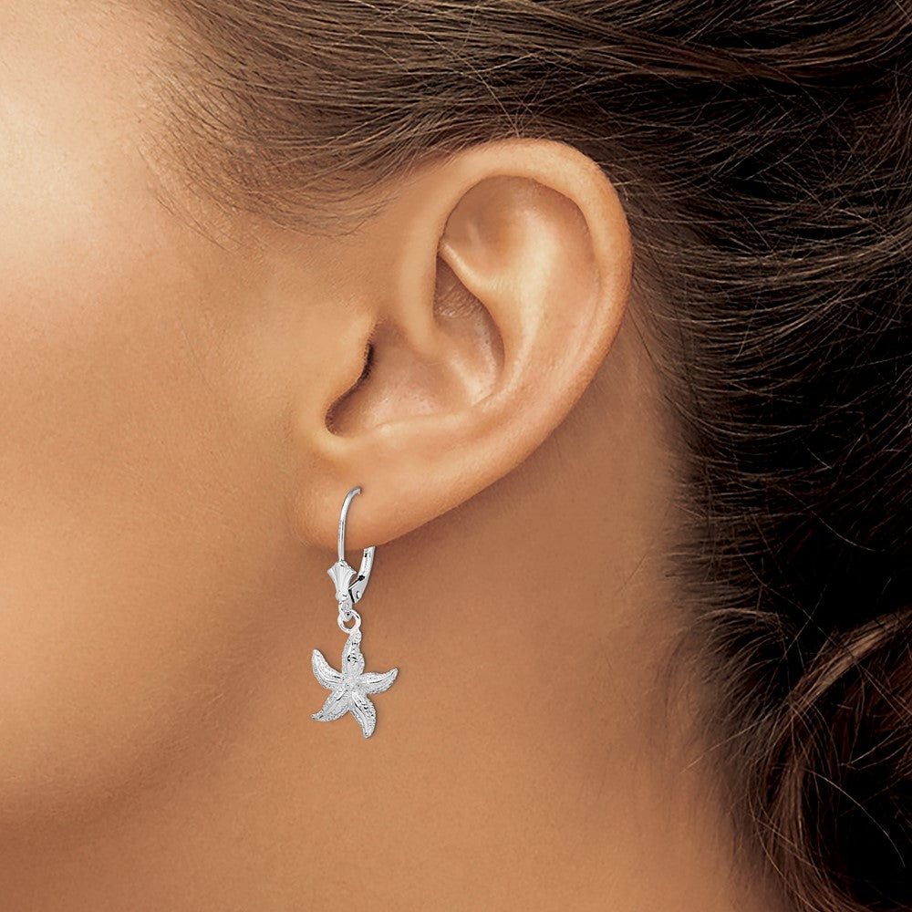 FJC Finejewelers 925 Sterling Silver Dangle Polished Starfish Leverback Earrings 33 mm x 13 mm