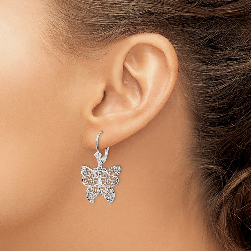 FJC Finejewelers 925 Sterling Silver Dangle Polished Filigree Butterfly Leverback Earrings 33 mm x 20 mm