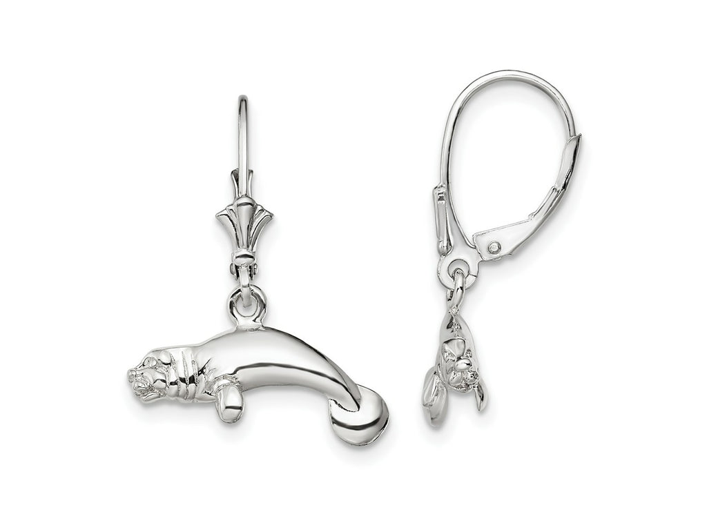 FJC Finejewelers 925 Sterling Silver Dangle Polished 3D Manatee Leverback Earrings 24 mm x 18 mm