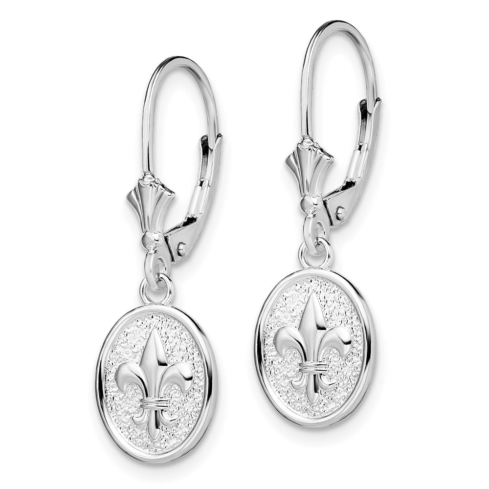 FJC Finejewelers 925 Sterling Silver Dangle Polished Mini Fleur de Lis Oval Leverback Earrings 30 mm