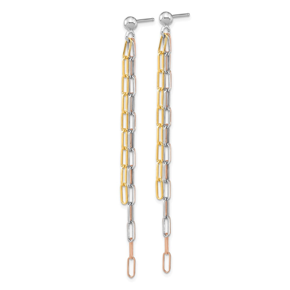 FJC Finejewelers 925 Sterling Silver Dangle  Rose and Yellow-tone Paperclip Link 3-strand Earri 69 x 2 mm