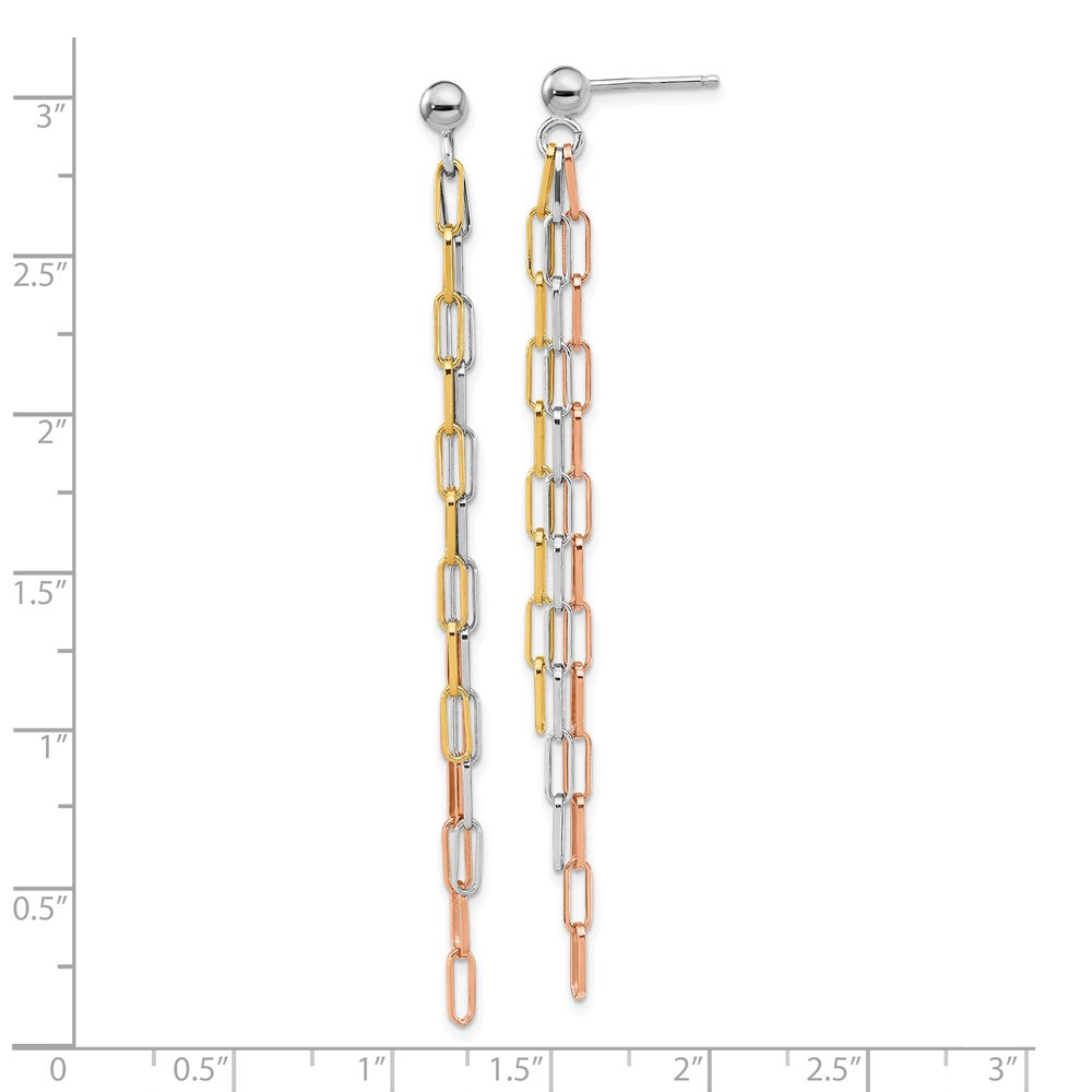 FJC Finejewelers 925 Sterling Silver Dangle  Rose and Yellow-tone Paperclip Link 3-strand Earri 69 x 2 mm