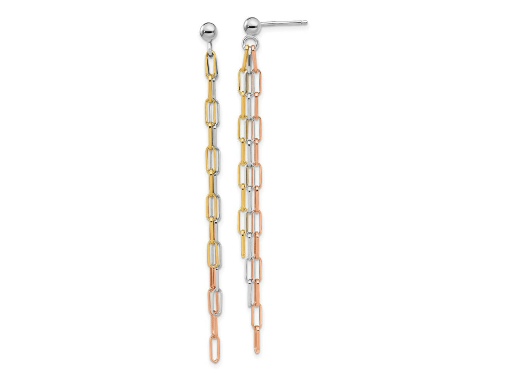 FJC Finejewelers 925 Sterling Silver Dangle  Rose and Yellow-tone Paperclip Link 3-strand Earri 69 x 2 mm