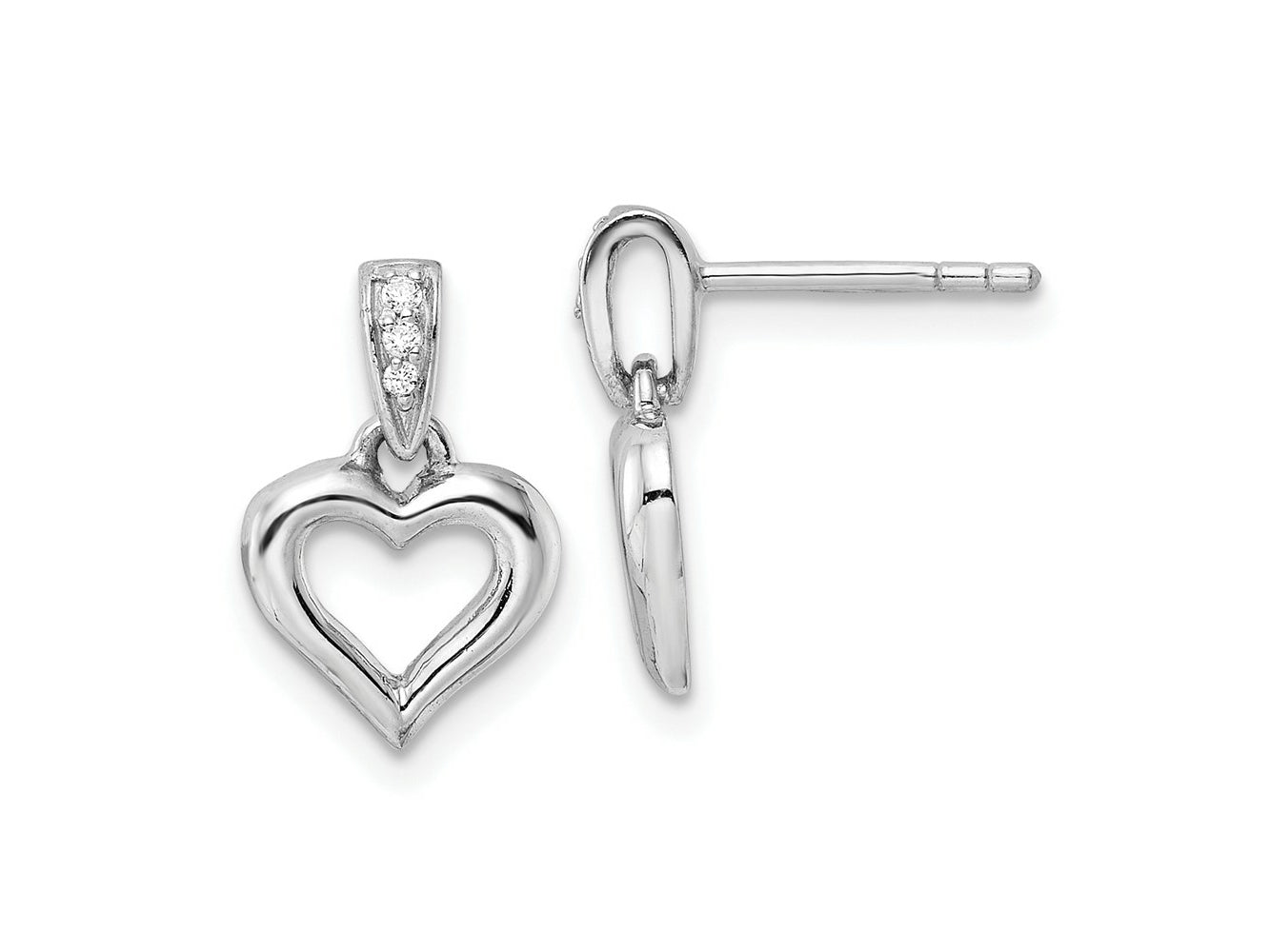 FJC Finejewelers 925 Sterling Silver Polished CZ Heart Post Dangle Earrings 14 mm x 9 mm