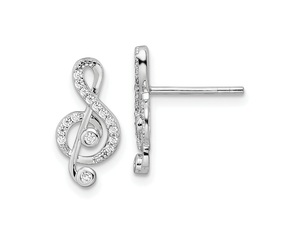 FJC Finejewelers 925 Sterling Silver Dangle Rhodium Plated CZ Treble Clef Post Earrings 14 x 7 mm