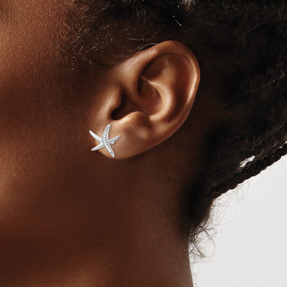 FJC Finejewelers 925 Sterling Silver Button Rhodium Plated CZ Starfish Post Earrings 12 x 13 mm