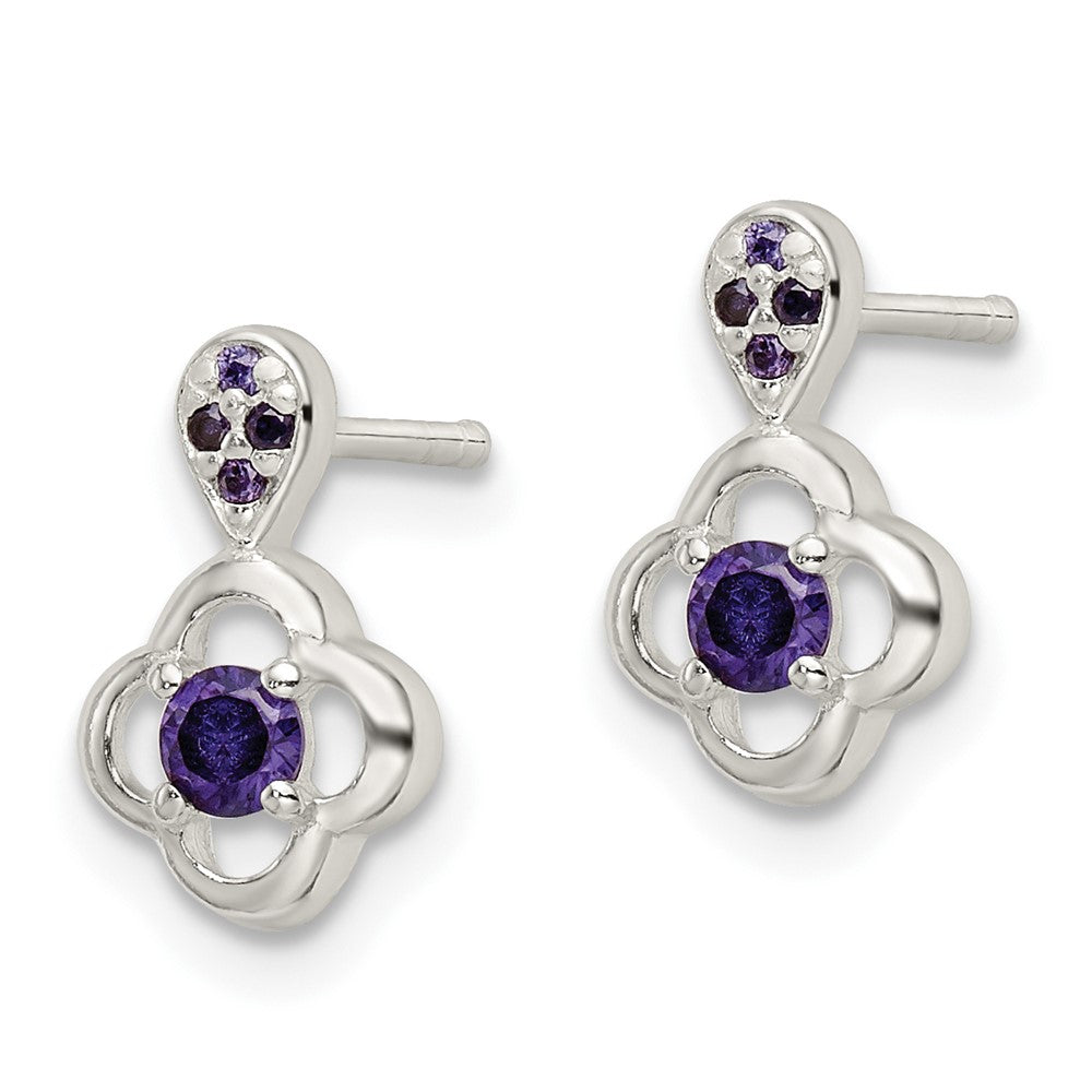 FJC Finejewelers 925 Sterling Silver Polished Purple CZ Flower Post Dangle Earrings 11 x 7 mm