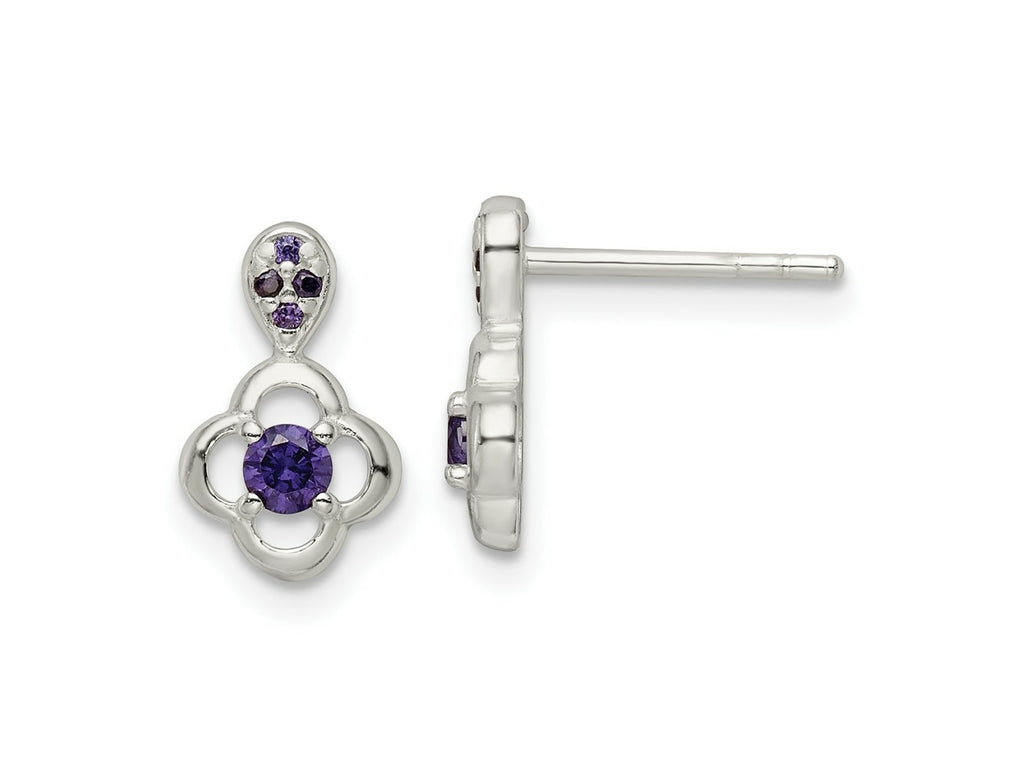 FJC Finejewelers 925 Sterling Silver Polished Purple CZ Flower Post Dangle Earrings 11 x 7 mm
