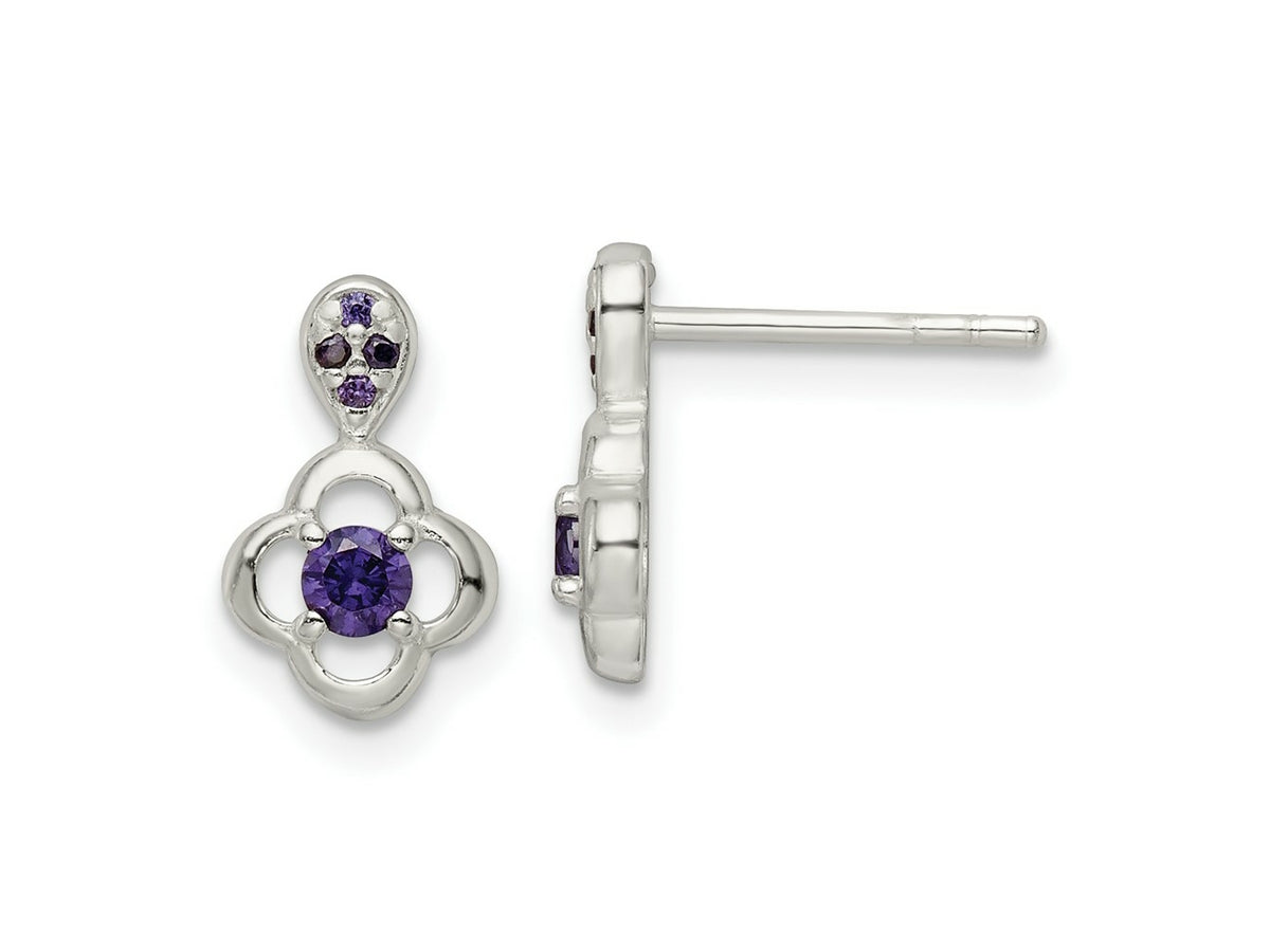 FJC Finejewelers 925 Sterling Silver Polished Purple CZ Flower Post Dangle Earrings 11 x 7 mm