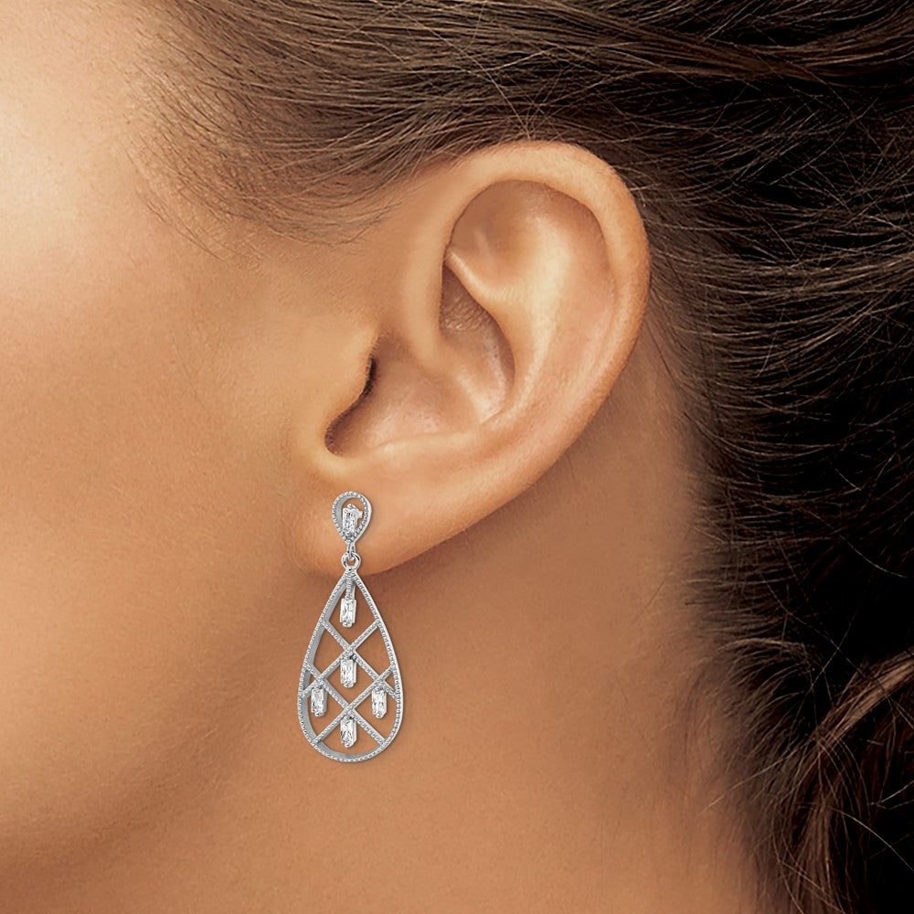 FJC Finejewelers 925 Sterling Silver Dangle Rhodium Plated Baguette CZ Teardrop Post Earrings 33 x 13 mm