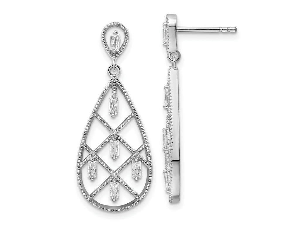 FJC Finejewelers 925 Sterling Silver Dangle Rhodium Plated Baguette CZ Teardrop Post Earrings 33 x 13 mm