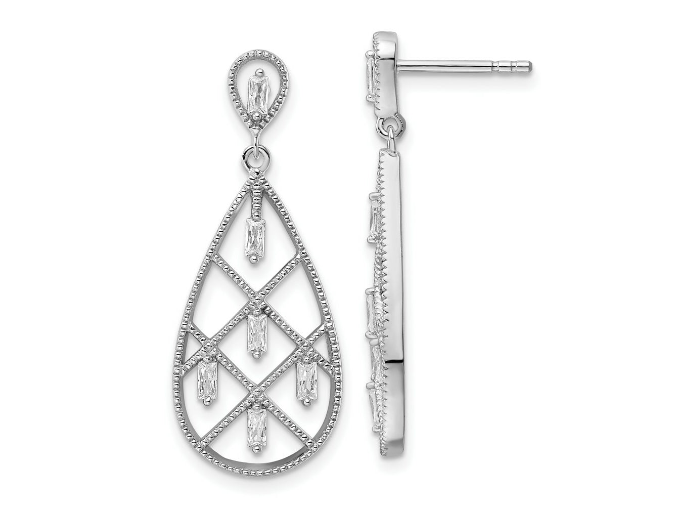 FJC Finejewelers 925 Sterling Silver Dangle Rhodium Plated Baguette CZ Teardrop Post Earrings 33 x 13 mm