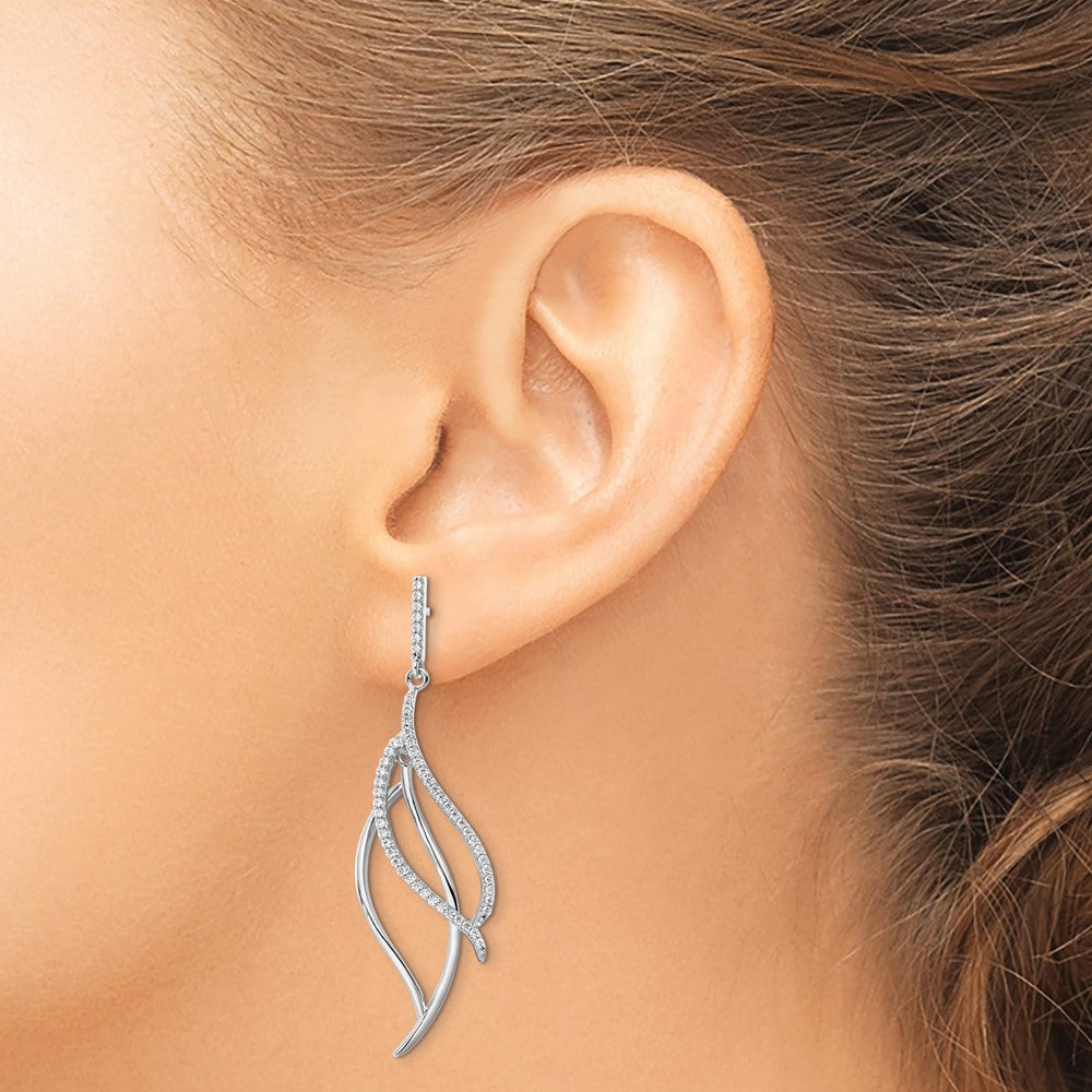 FJC Finejewelers 925 Sterling Silver Rhodium Plated CZ Dangle Leaf Earrings 48 x 12 mm