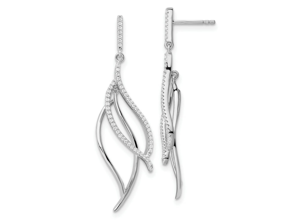 FJC Finejewelers 925 Sterling Silver Rhodium Plated CZ Dangle Leaf Earrings 48 x 12 mm