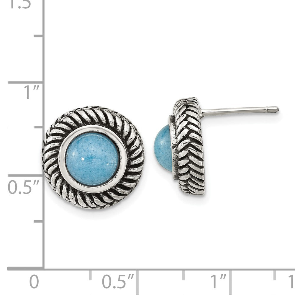 FJC Finejewelers 925 Sterling Silver Button Oxidized Imitation Turquoise Circle Post Earrings 13 x 13 mm