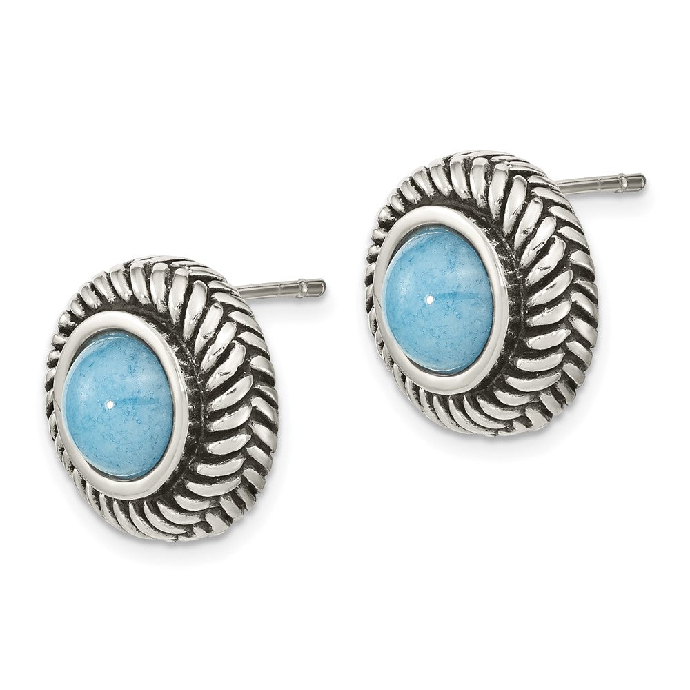 FJC Finejewelers 925 Sterling Silver Button Oxidized Imitation Turquoise Circle Post Earrings 13 x 13 mm