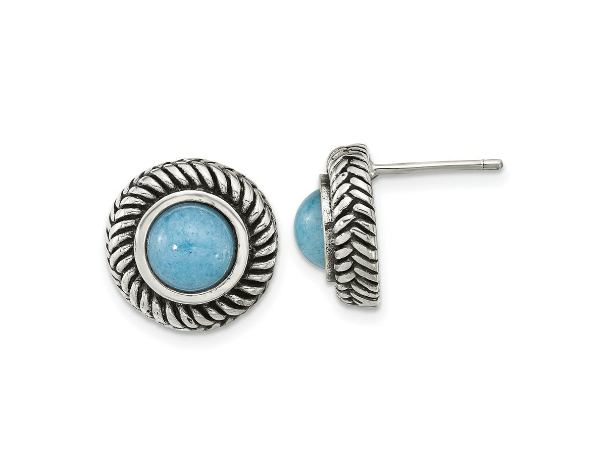 FJC Finejewelers 925 Sterling Silver Button Oxidized Imitation Turquoise Circle Post Earrings 13 x 13 mm
